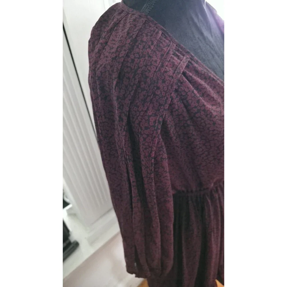 Madewell Women's M Burgundy Black Floral (Re)sourced Georgette Faux-Wrap Mini